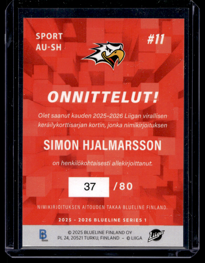 2025-26 Blueline Signature Silver - Simon Hjalmarsson #AU-SH /80
