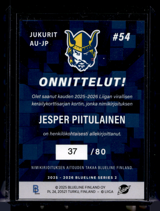 2025-26 Blueline Signature Silver - Jesper Piitulainen #AU-JP /80