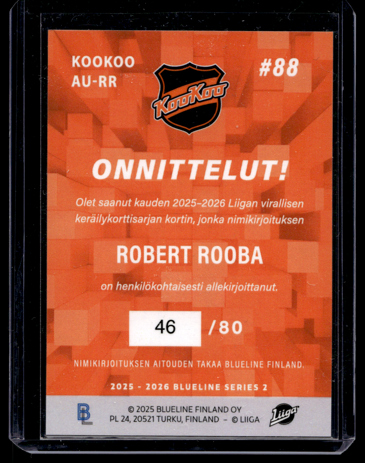 2025-26 Blueline Signature Silver - Robert Rooba #AU-RR /80