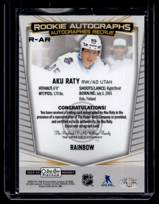 2024-25 Upper Deck Platinum - Rookie Autographs - Rainbow - Aku Raty #R-AR RY