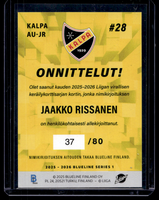 2025-26 Blueline Signature Silver - Jarkko Rissanen #AU-JR /80