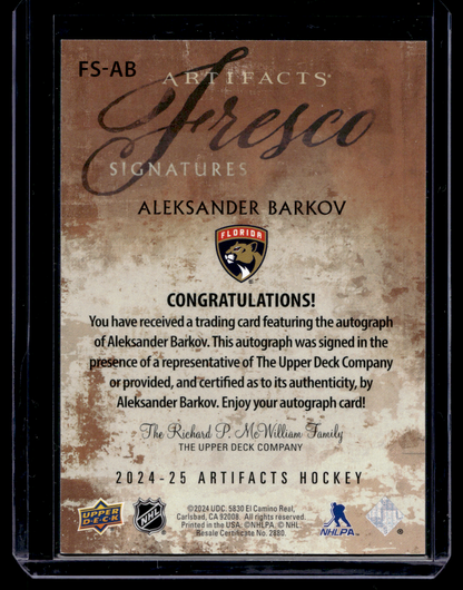 2024-25 Upper Deck Artifacts - Fresco Signatures - Aleksander Barkov #FS-AB