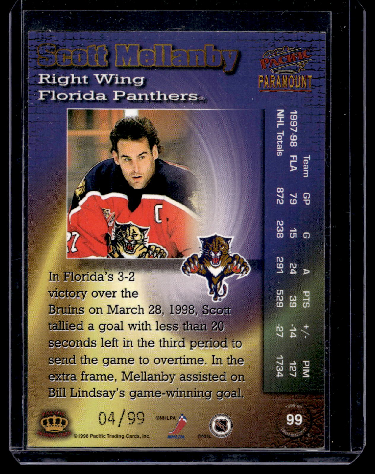 1998-99 Pacific Paramount - Holo-Electric - Scott Mellanby #99 /99