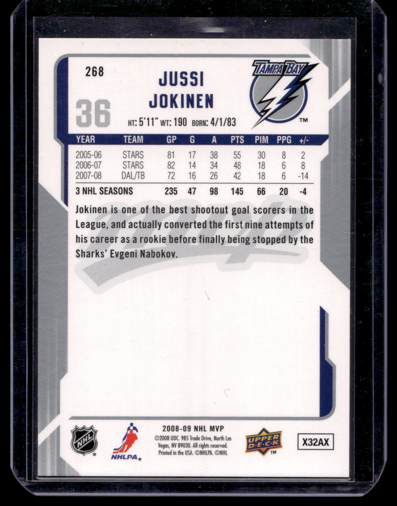 2008-09 Upper Deck MVP - Super Script - Jussi Jokinen #268 /25