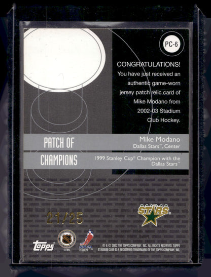 2002-03 Topps Stadium Club - Patch of Champions - Mike Modano #PC-6 /25