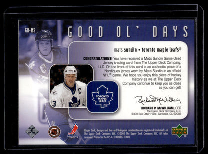 2002-03 Upper Deck - Good Ol' Days Mats Sundin #GO-MS