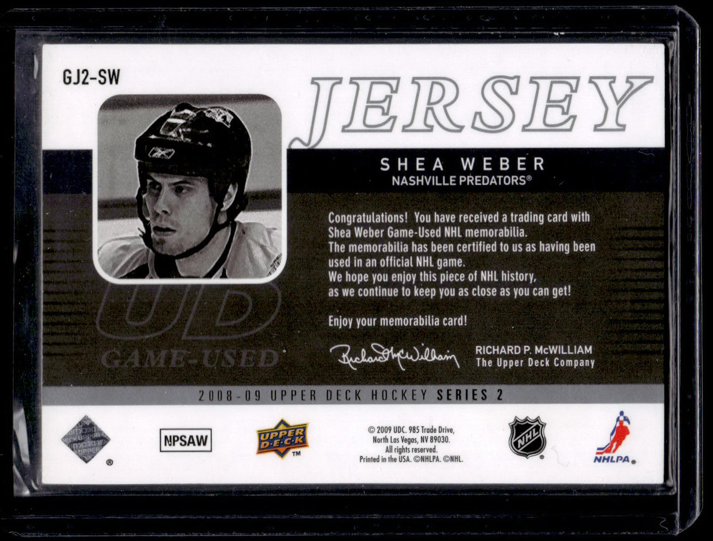2008-09 Upper Deck - UD Game Jersey Series 2 Shea Weber #GJ2-SW