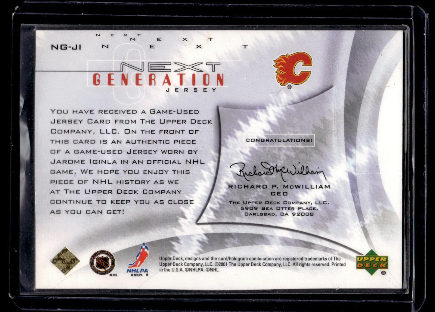 2001-02 Upper Deck - Next Generation Jerseys Jarome Iginla #NG-JI