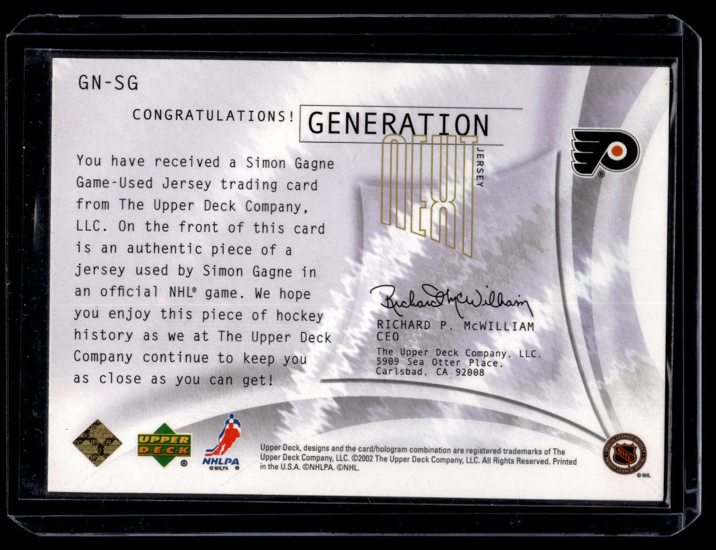 2001-02 Upper Deck - Generation Next Jerseys Simon Gagne #GN-SG