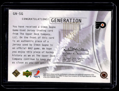 2001-02 Upper Deck - Generation Next Jerseys Simon Gagne #GN-SG