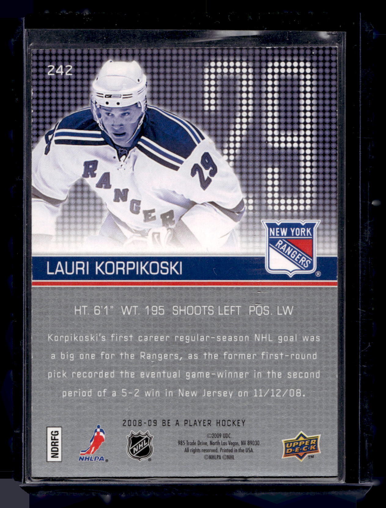 2008-09 Upper Deck Be a Player - Lauri Korpikoski #242 /99 RC