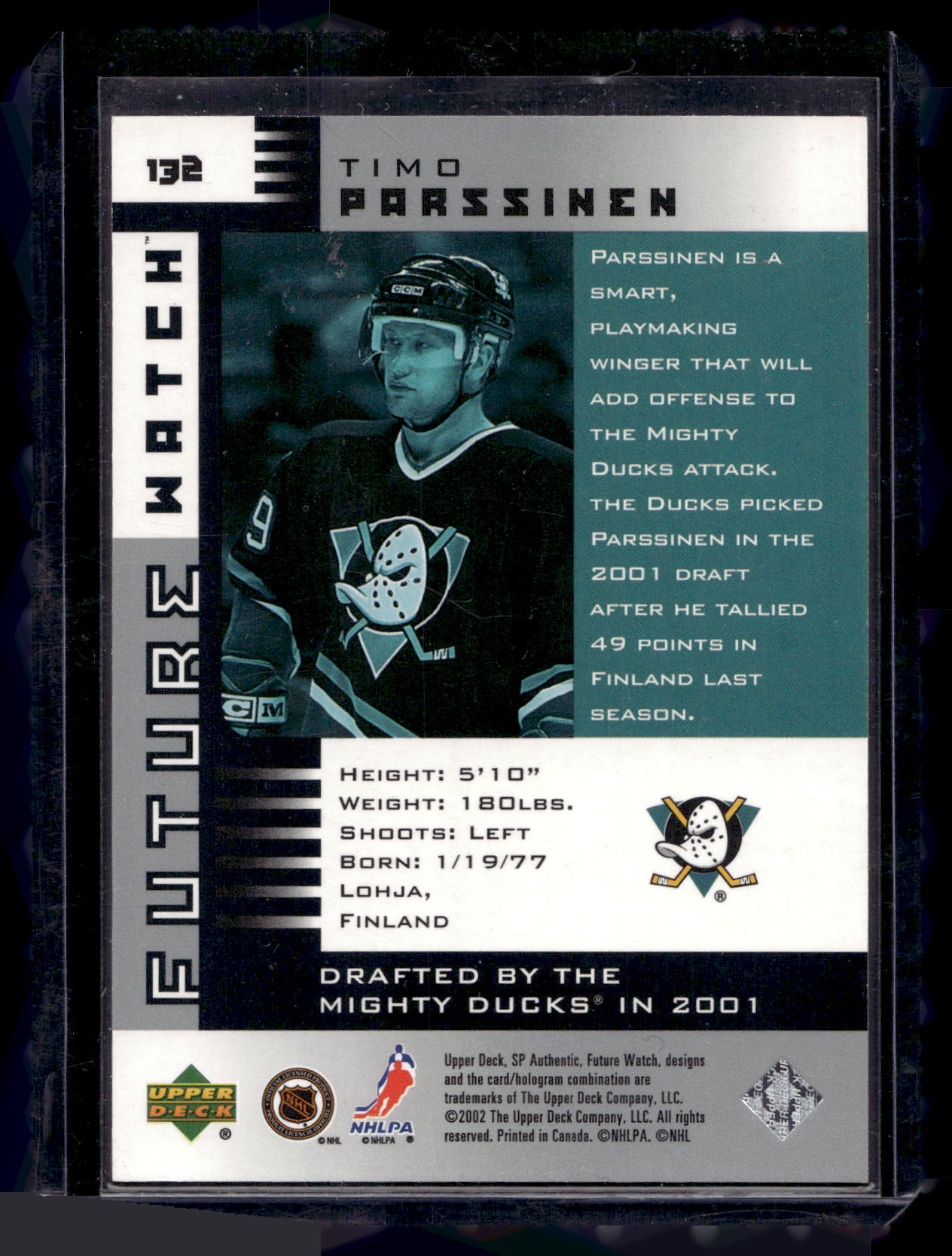 2001-02 Upper Deck SP Authentic - Future Watch - Timo Parssenen #132 /900 RC