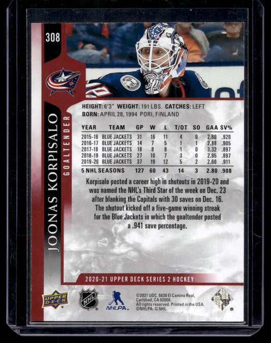 2020-21 Upper Deck -  UD Exclsuives - Joonas Korpisalo #308 /100