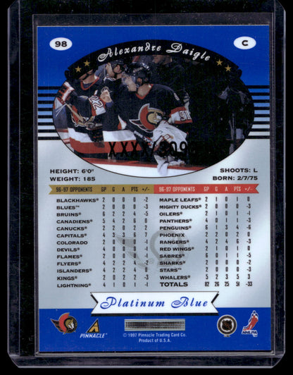 1997-98 Pinnacle Totally Certified - Executive Master Set - Platinum Blue - Alexandre Daigle #98 XXXX/3099