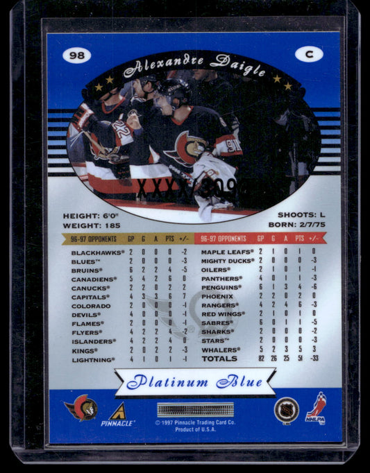 1997-98 Pinnacle Totally Certified - Executive Master Set - Platinum Blue - Alexandre Daigle #98 XXXX/3099