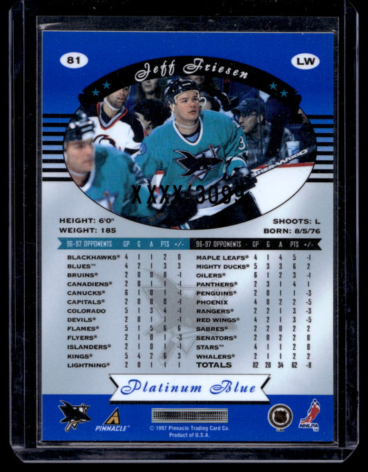 1997-98 Pinnacle Totally Certified - Executive Master Set - Platinum Blue - Jeff Friesen #81 XXXX/3099
