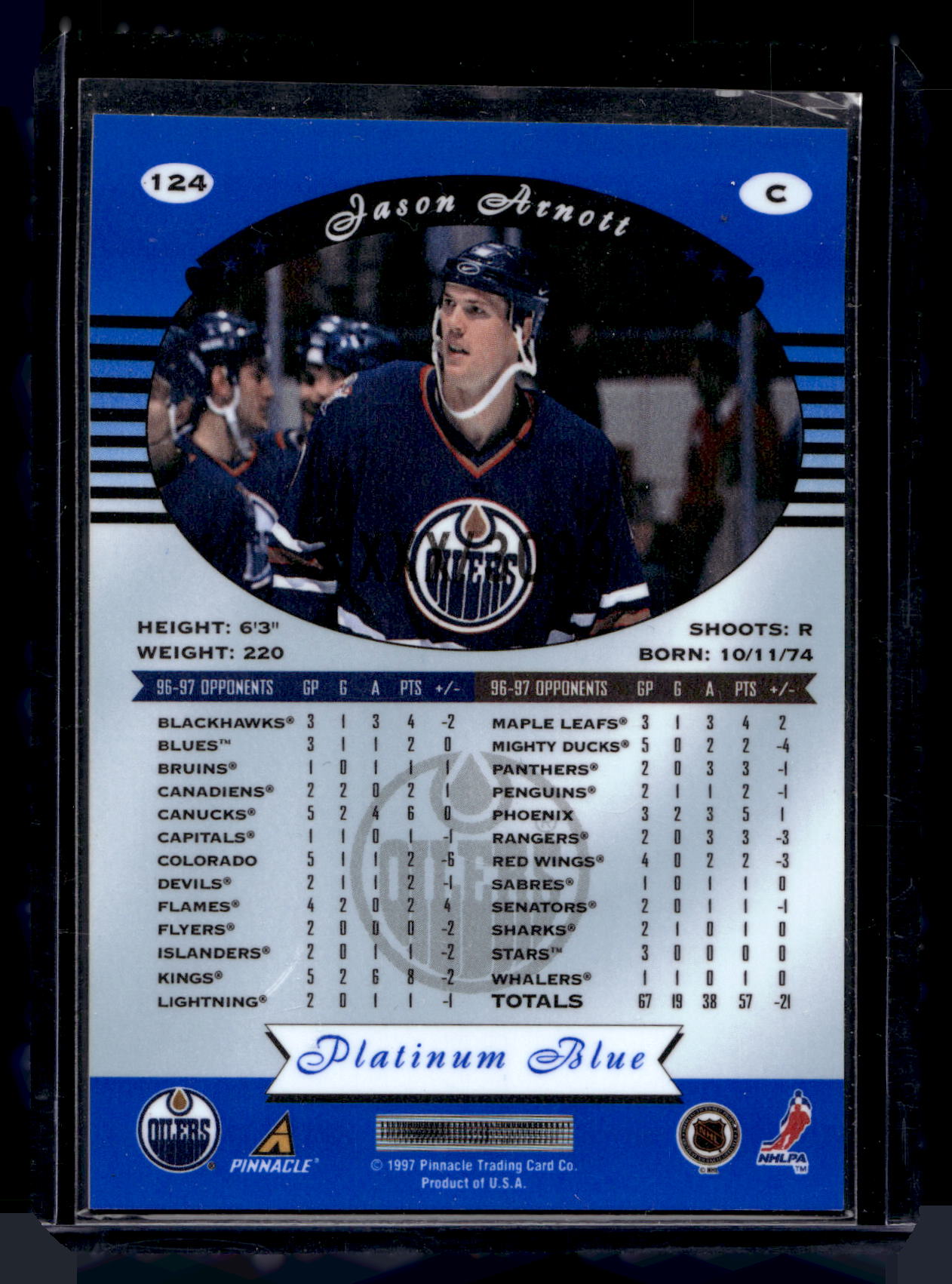 1997-98 Pinnacle Totally Certified - Executive Master Set - Platinum Blue - Jason Arnott #124 XXXX/3099