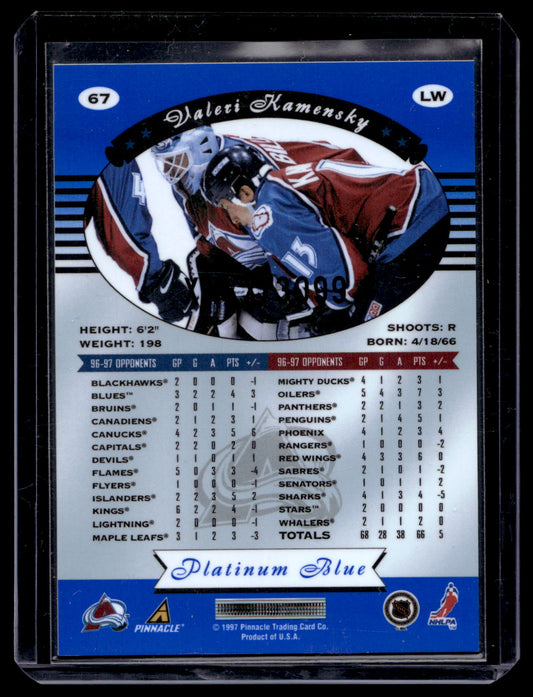 1997-98 Pinnacle Totally Certified - Executive Master Set - Platinum Blue - Valeri Kamensky #67 XXXX/3099