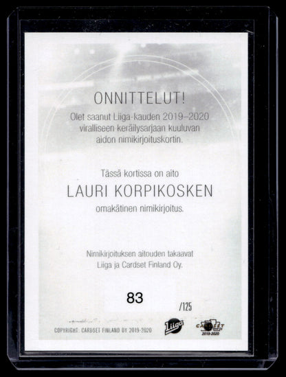 2019-20 Cardset Signature - Lauri Pajuniemi /125