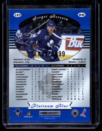 1997-98 Pinnacle Totally Certified - Executive Master Set - Platinum Blue - Sergei Berezin #127 XXXX/3099