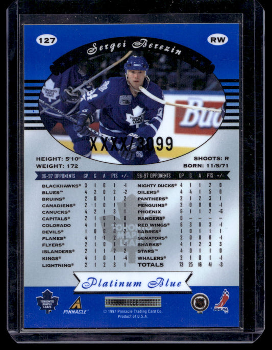 1997-98 Pinnacle Totally Certified - Executive Master Set - Platinum Blue - Sergei Berezin #127 XXXX/3099