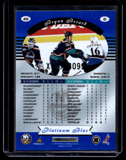 1997-98 Pinnacle Totally Certified - Executive Master Set - Platinum Blue - Bryan Bedard #40 XXXX/3099