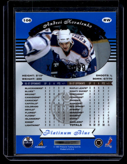 1997-98 Pinnacle Totally Certified - Executive Master Set - Platinum Blue - Andrei Kovalenko #106 XXXX/3099