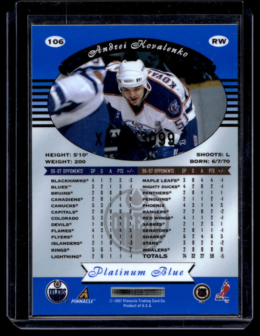 1997-98 Pinnacle Totally Certified - Executive Master Set - Platinum Blue - Andrei Kovalenko #106 XXXX/3099