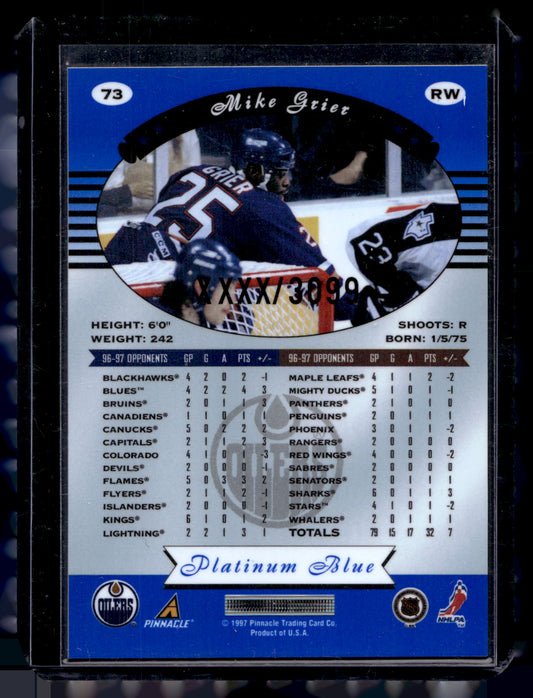 1997-98 Pinnacle Totally Certified - Executive Master Set - Platinum Blue - Mike Grier #73 XXXX/3099