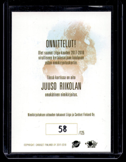 2017-18 Cardset Signature - Juuso Riikola /125