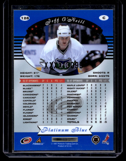 1997-98 Pinnacle Totally Certified - Executive Master Set - Platinum Blue - Jeff O'Neill #128 XXXX/3099
