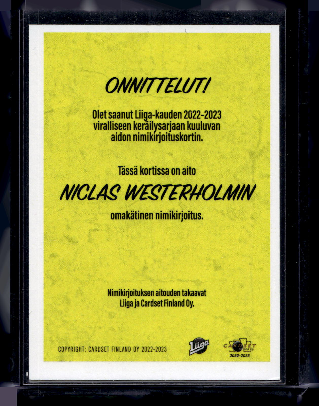 2022-23 Cardset Signature - Niclas Westerholm /100