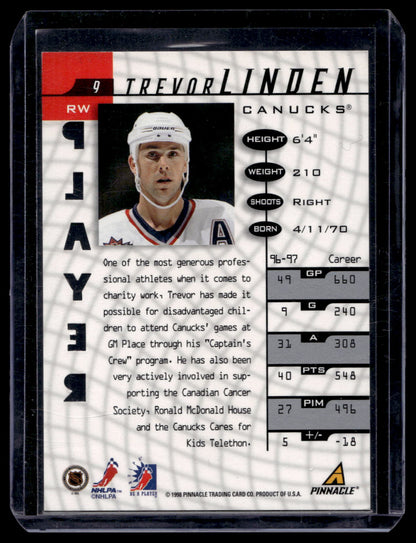 1997-98 Pinnacle Be A Player - Prismatic Die-Cut Autographs - Trevor Linden #9 PR100