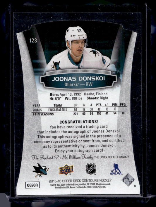 2015-16 Upper Deck Contours - Rookie Autographs - Joonas Donskoi #123 /499 RY