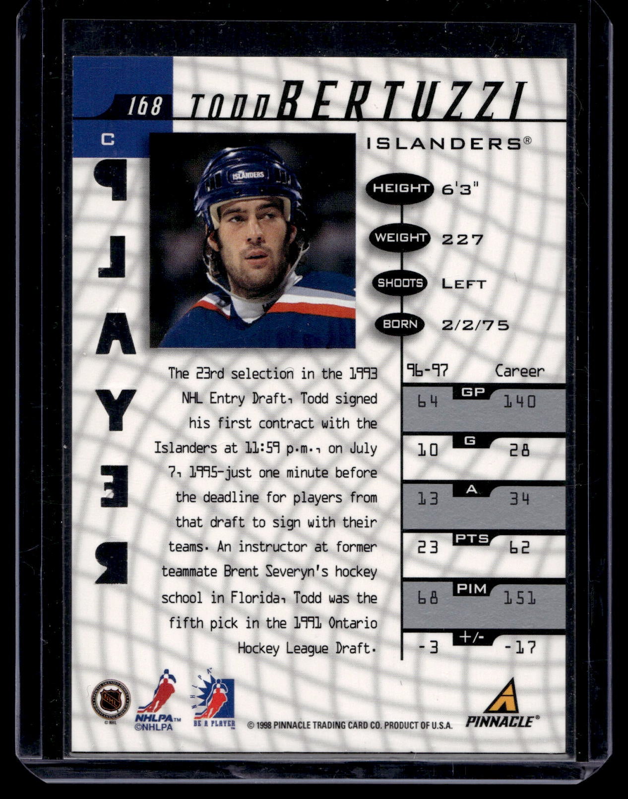 1997-98 Pinnacle Be A Player - Prismatic Die-Cut Autographs - Todd Bertuzzi #168 PR100