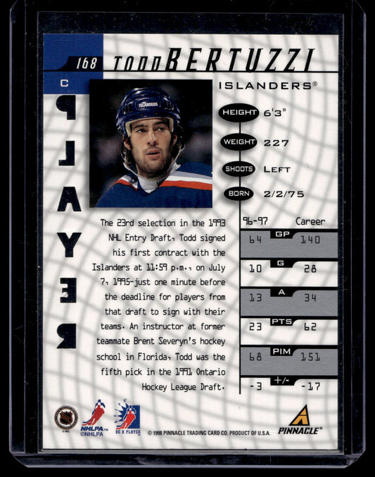 1997-98 Pinnacle Be A Player - Prismatic Die-Cut Autographs - Todd Bertuzzi #168 PR100