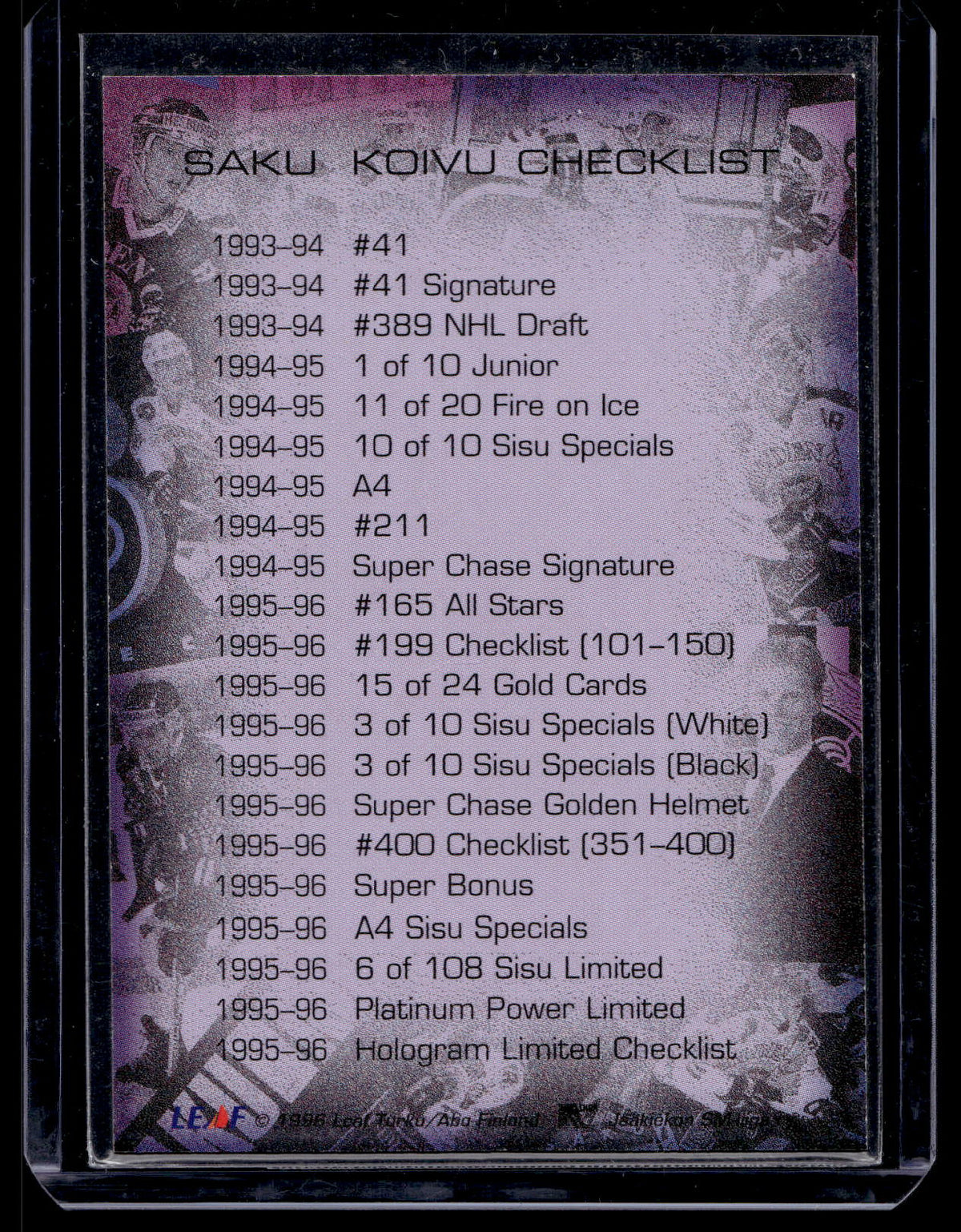 1996 97 Sisu Golden Retro Dark Purple Saku Koivu Mikander Sports Cards 1996-97-sisu-golden-retro-dark-purple-saku-koivu-mikander-sports-cards
