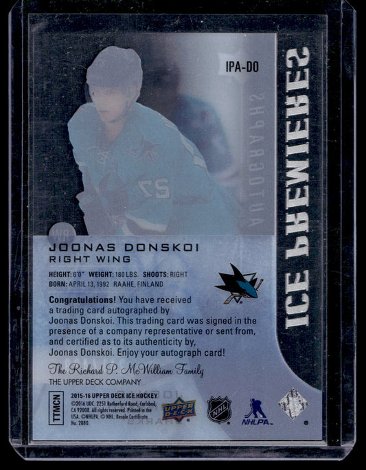 2015-16 Upper Deck Ice - Premieres Autographs - Joonas Donskoi #IPA-DO /499 RY