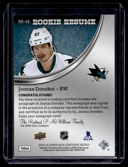 2015-16 Upper Deck Contours - Rookie Resume - Gold Rainbow Autographs - Joonas Donskoi #RR-49 RY