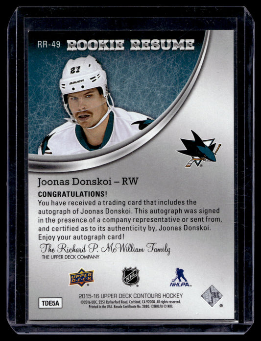 2015-16 Upper Deck Contours - Rookie Resume - Gold Rainbow Autographs - Joonas Donskoi #RR-49 RY