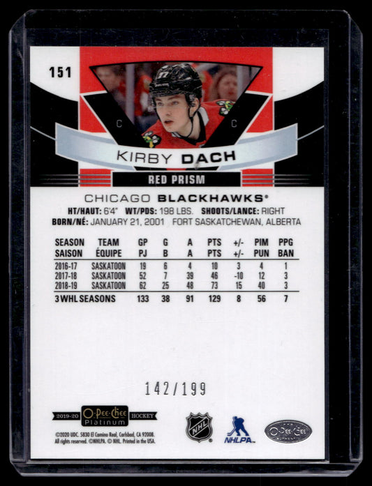 2019-20 Upper Deck O-Pee-Chee Platinum - Red Prism - Marquee Rookies - Kirby Dach #151 /199 RC