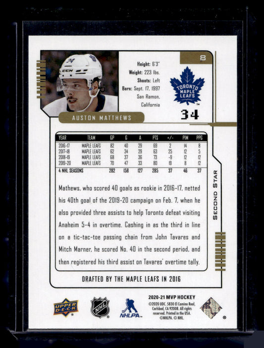 2020-21 Upper Deck MVP - 20th Anniversary - 2nd Star - Auston Matthews #8 /100