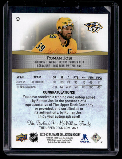 2022-23 Upper Deck Ultimate Collection - Gold Autographs - Roman Josi  #9 /35