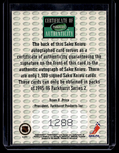 1995-96 Parkhurst International - Autograph Series - Saku Koivu /1500