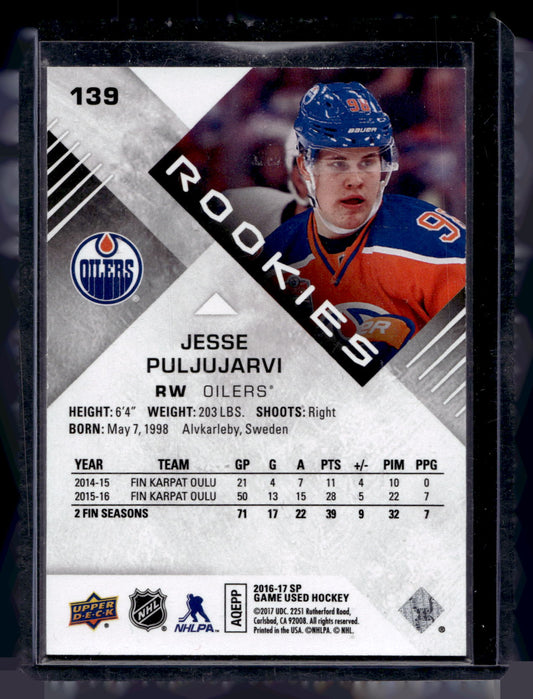 2016-17 Upper Deck SP Game Used -  Authentic Rookies - Jesse Puljujarvi  #139 /98 RC