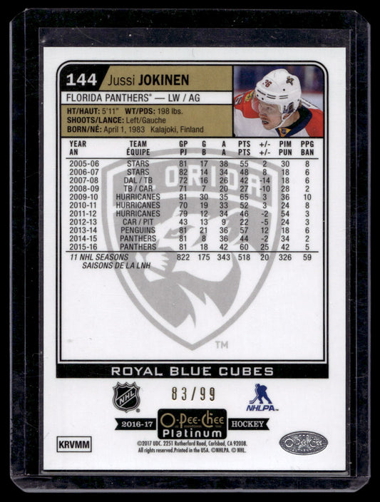 2016-17 Upper Deck O-Pee-Chee Platinum - Royal Blue Cubes - Jussi Jokinen #144 /99