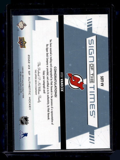 2022-23 Upper Deck SP Authentic Sign of The Times - Vitek Vanecek #SOTT-VV