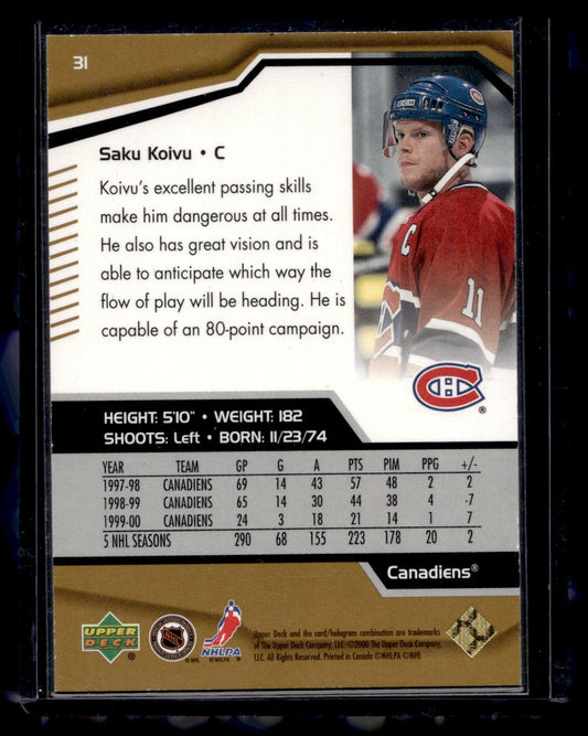 2000-01 Upper Deck Black Diamond - Diamond Gold - Saku Koivu #31 /100
