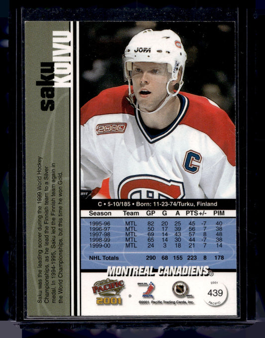 2000-01 Pacific - Premiere Date - Saku Koivu #439 /40