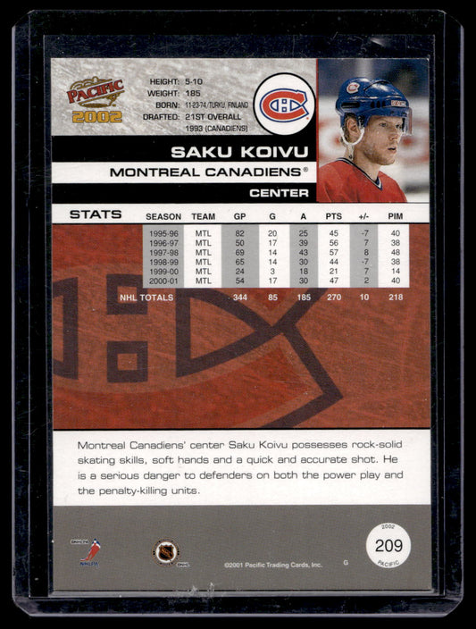2001-02 Pacific - Premiere Date - Saku Koivu #209 /45